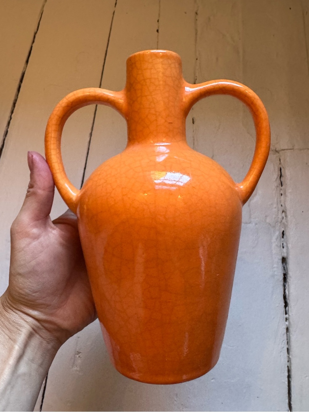Orange Double-Handled Ceramic Vase